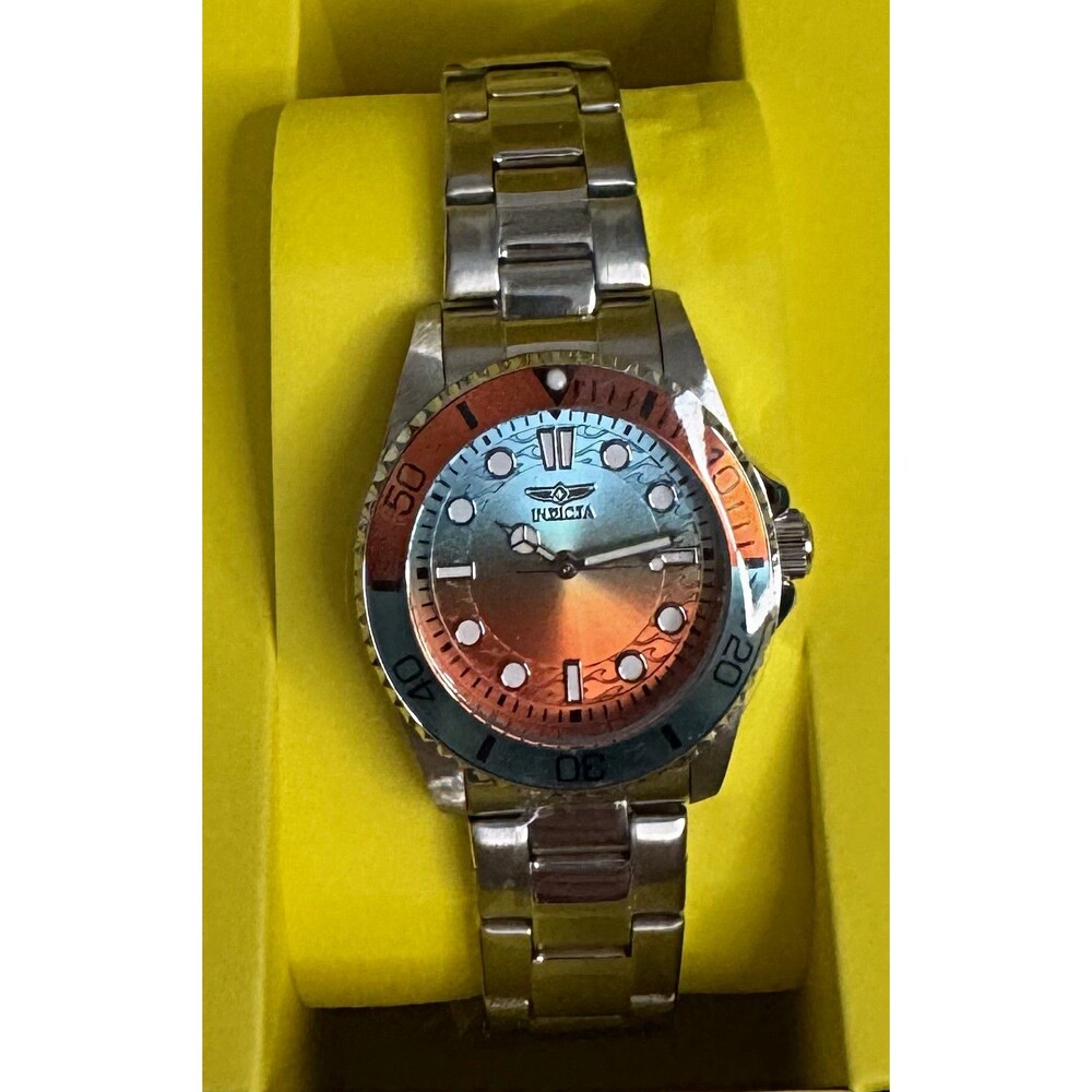 Invicta Pro Diver Lady 34mm Stainless Steel Orange/Light Blue Gradient Dial